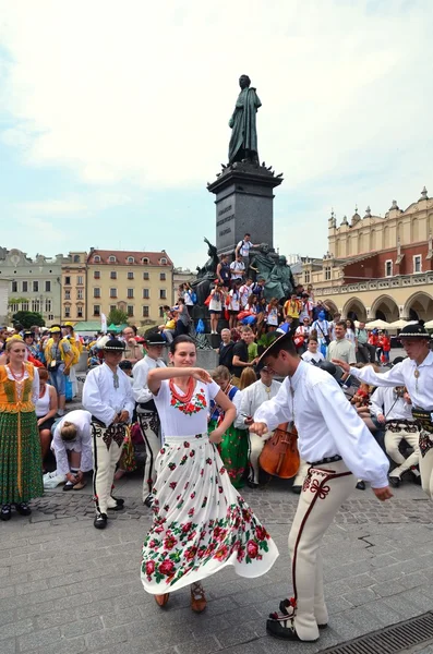 KRAKOW, POLAND - JUL 27, 2016: World youth day 2016.International Catholic youth Convention. Young people on Main Square in Krakow.