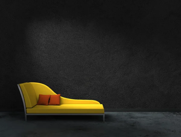 Yellow sofa with black wall