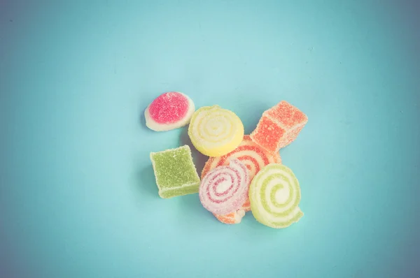 Colorful fruit-paste sweets with filter effect retro vintage sty