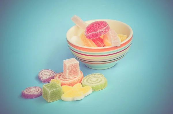 Colorful fruit-paste sweets with filter effect retro vintage sty