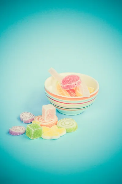 Colorful fruit-paste sweets with filter effect retro vintage sty