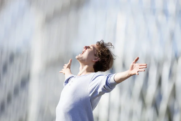 Young Man Stretching out  in Emotion