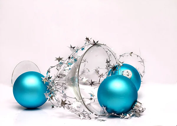 Cocktail Glass with Blue and Silver Christmas Decorations