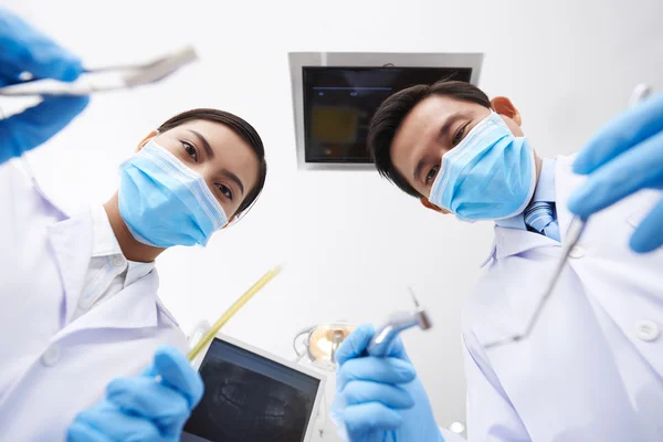 Dental team working in clinic