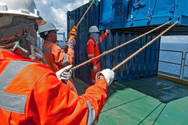 Workers on duty at Offshore construction platform for production