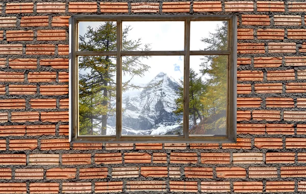 Window on brick wall with Yading, China