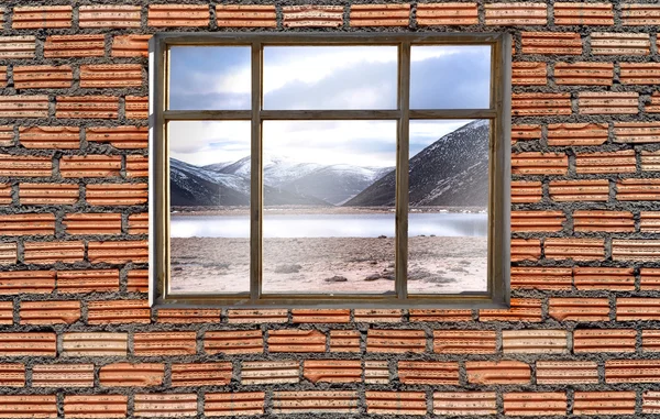 Window on brick wall with Yading, China