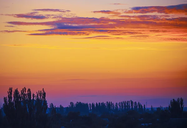 Evening landscape in the red-yellow-blue colors
