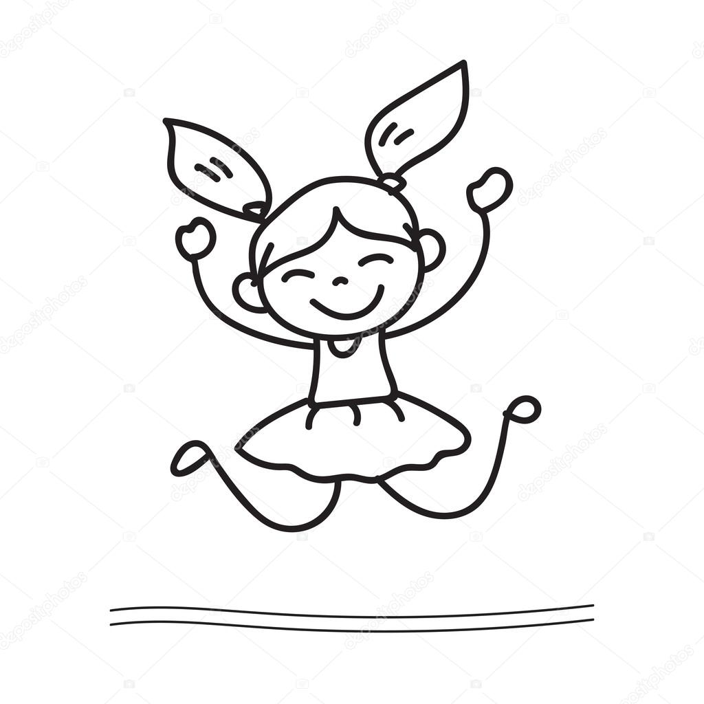 Dibujo chica contenta bailando de la mano — Archivo Imágenes