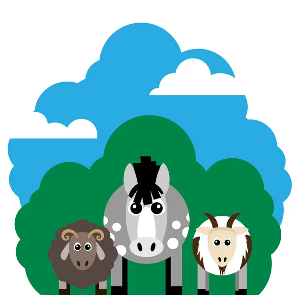 Vector illustration of farm animals. Horse, sheep, goat.