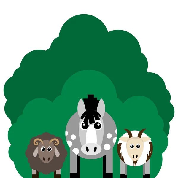 Vector illustration of farm animals. Horse, sheep, goat.