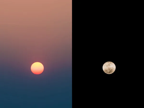 The Sun and Moon at daytime and night time. Nature concept for Day and Night.