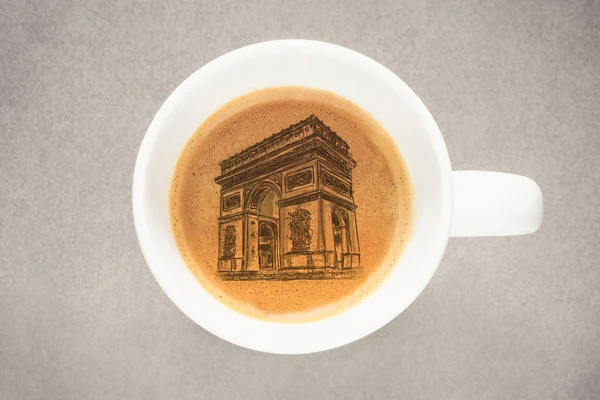 Sketch Arc de Triomphe Coffee cup on fine art texture