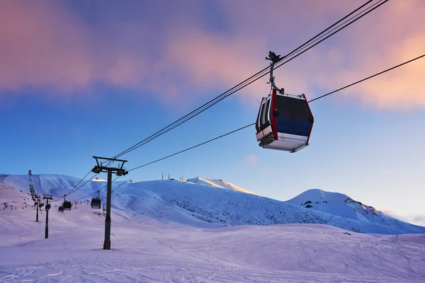 Gondola lift in the ski resort in the early morning