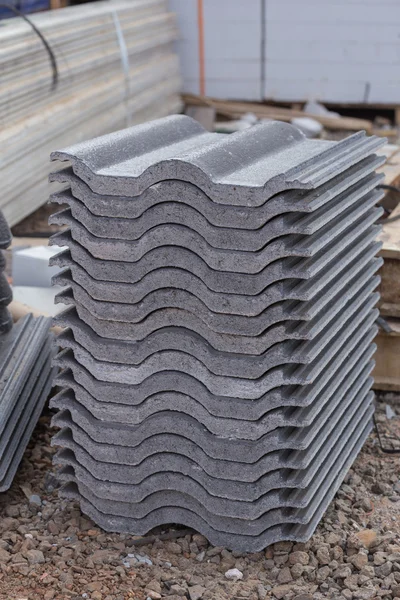Concrete roof tile (gray color) at construction site
