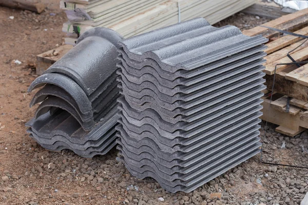 Concrete roof tile (gray color) at construction site