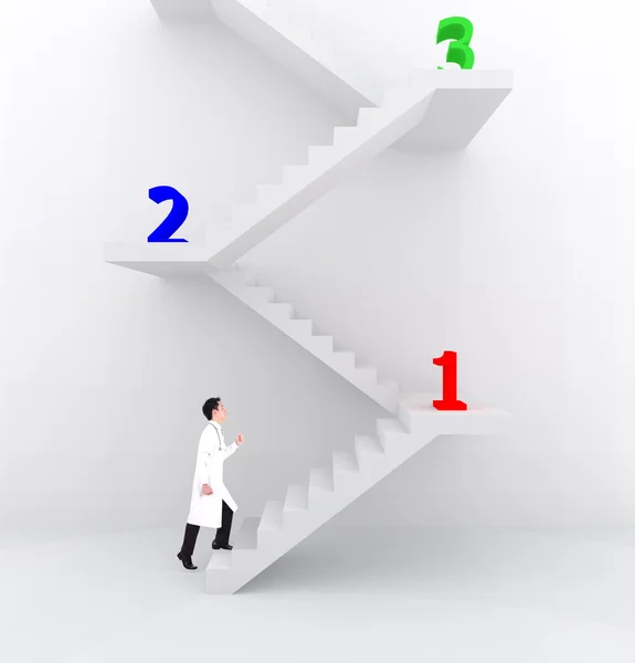 Male doctor stepping up on stairs