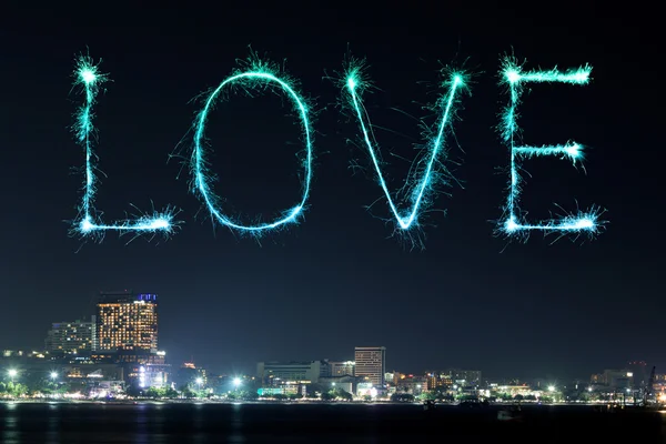 Love sparkle Fireworks celebrating Pattaya beach at night