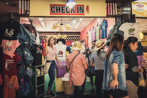 Phra Nakhon Si Ayutthaya, Thailand - April 14, 2015: Ayothaya Floating Market. Has a many visitors, both Thais and foreign visitors with varieties of Thai clothes and Thai food at Ayutthaya,Thailand