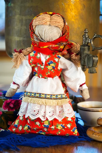 Textile doll in the Russian style, closeup