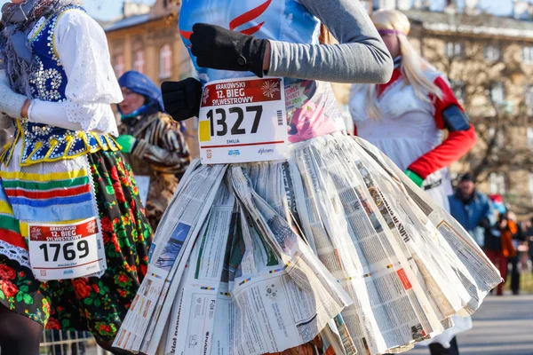 Krakow, Poland - December 31, 2015: 12th New Year\'s Eve Race in Krakow. The people running dressed in funny costumes