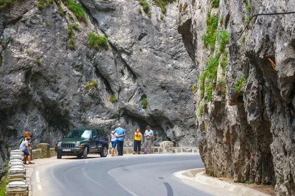 BICAZ GORGES, ROMANIA - JULY 07, 2015 : Tourists visit the Bicaz Canyon. Canyon is one of the most spectacular roads in Romania.