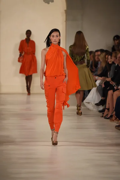 Model walks the runway at Ralph Lauren fashion show