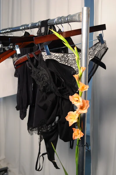 Backstage during Made in the USA Spring 2015 lingerie showcase preparations
