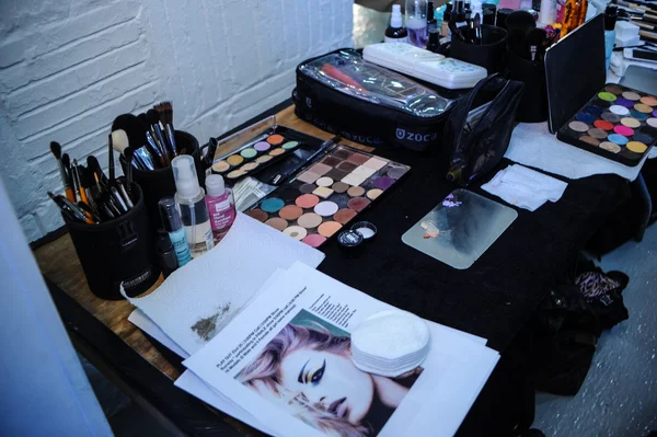 Backstage during Made in the USA Spring 2015 lingerie showcase preparations
