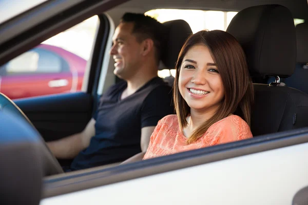 Brunette driving his date