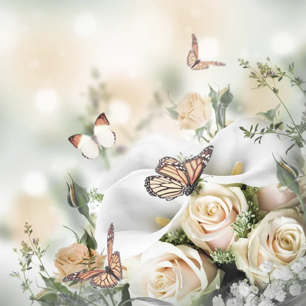 Beautiful flowers and butterflies