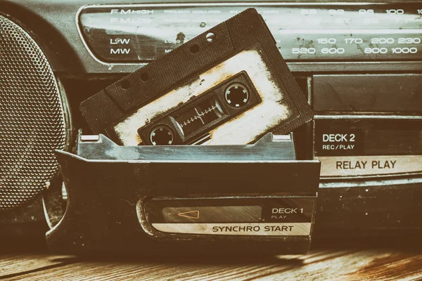 Old cassette tape and player