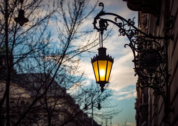 Street light at sunset in Budapest