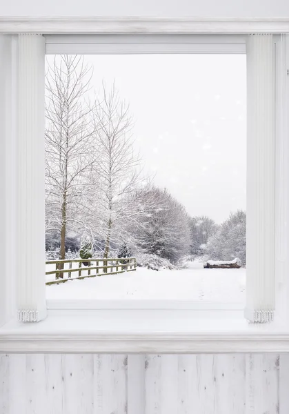 Winter Window Overlooking Snowy Country Lane