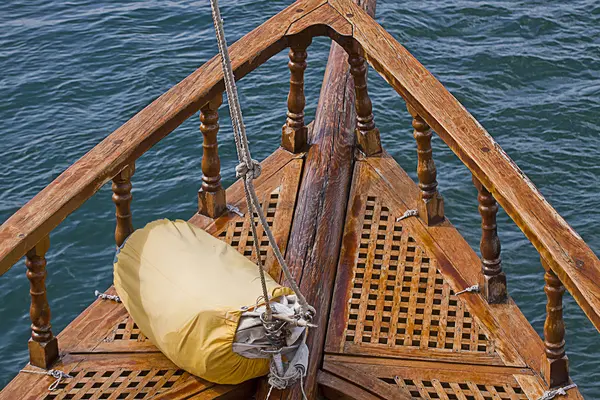 Sail ready on the deck of an old fashioned yacht