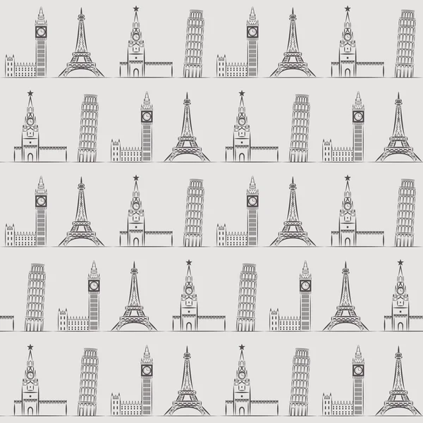Seamless background or wallpaper with vacation, travel, attractions and famous places.