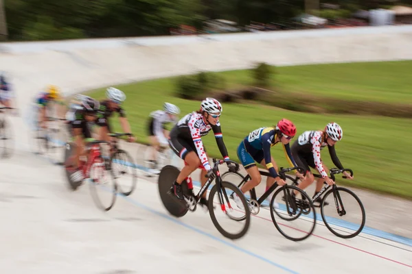 Female Cyclists Motion Blur In Race At Atlanta Velodrome