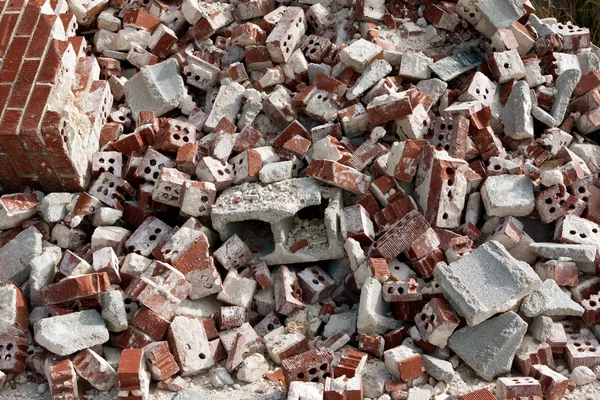 Huge Pile Of Discarded Broken Bricks At Demolition Site
