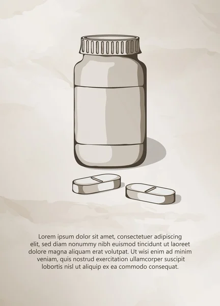 Blank medicine bottle and pills. Vintage Label, Logo, Frame, Brochures. Design Templates. Vector illustration.