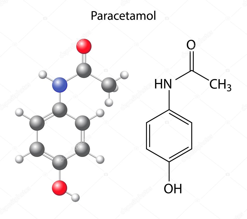 Paracetamol fórmula química estructural de los analgésicos — Archivo