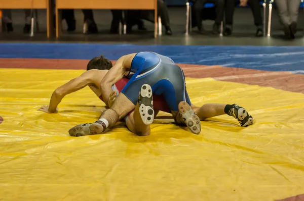 Men compete in freestyle wrestling