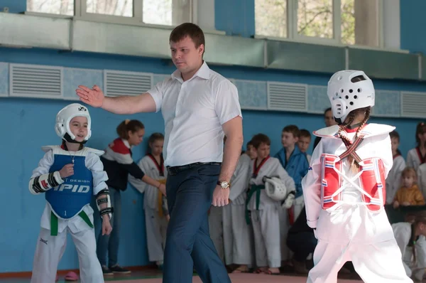 Orenburg, Russia - 23.04.2016: Taekwondo compete girls