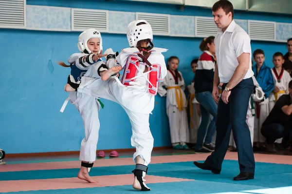 Orenburg, Russia - 23.04.2016: Taekwondo compete girls