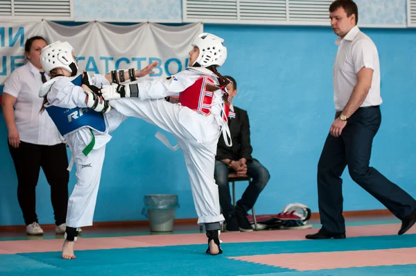 Orenburg, Russia - 23.04.2016: Taekwondo compete girls
