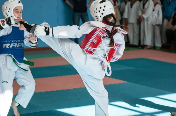 Orenburg, Russia - 23.04.2016: Taekwondo compete girls