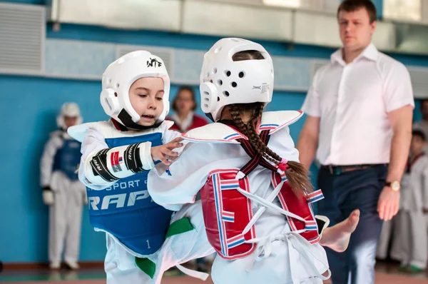 Orenburg, Russia - 23.04.2016: Taekwondo compete girls