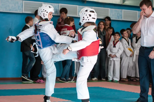 Orenburg, Russia - 23.04.2016: Taekwondo compete girls