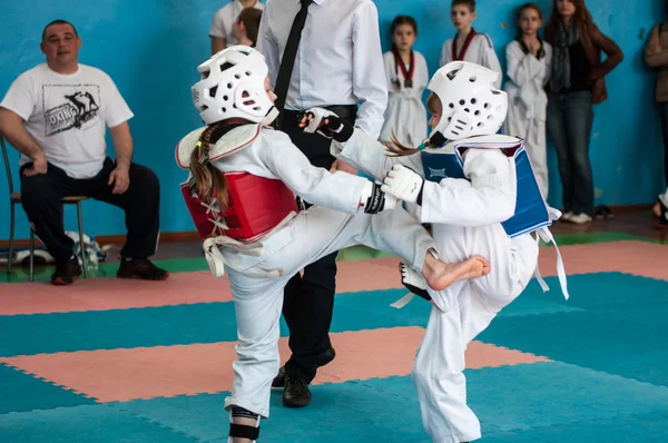 Orenburg, Russia - 23 April 2016: Taekwondo compete girls.