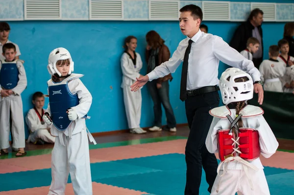 Orenburg, Russia - 23 April 2016: Taekwondo compete girls.