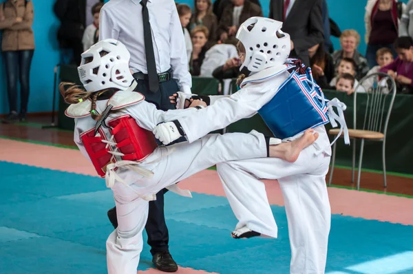 Orenburg, Russia - 23 April 2016: Taekwondo compete girls.